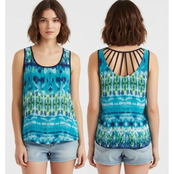 by & by Tops - By & By Women’s Blue & Green Print Lattice Back Sleeveless Top Size Medium